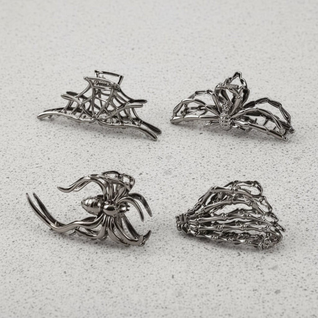 Halloween metalen klauwklemmen met griezelige spin-, vleermuis- en skeletontwerpen, decoratieve haarklemmen