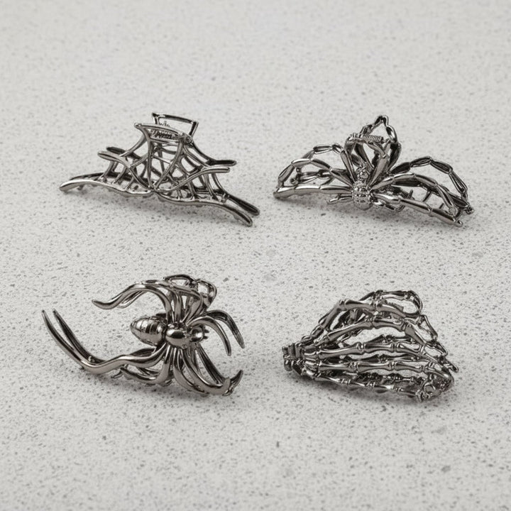 Halloween metalen klauwklemmen met griezelige spin-, vleermuis- en skeletontwerpen, decoratieve haarklemmen