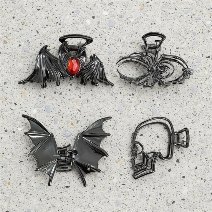 Halloween metalen klauwklemmen met griezelige spin-, vleermuis- en skeletontwerpen, decoratieve haarklemmen