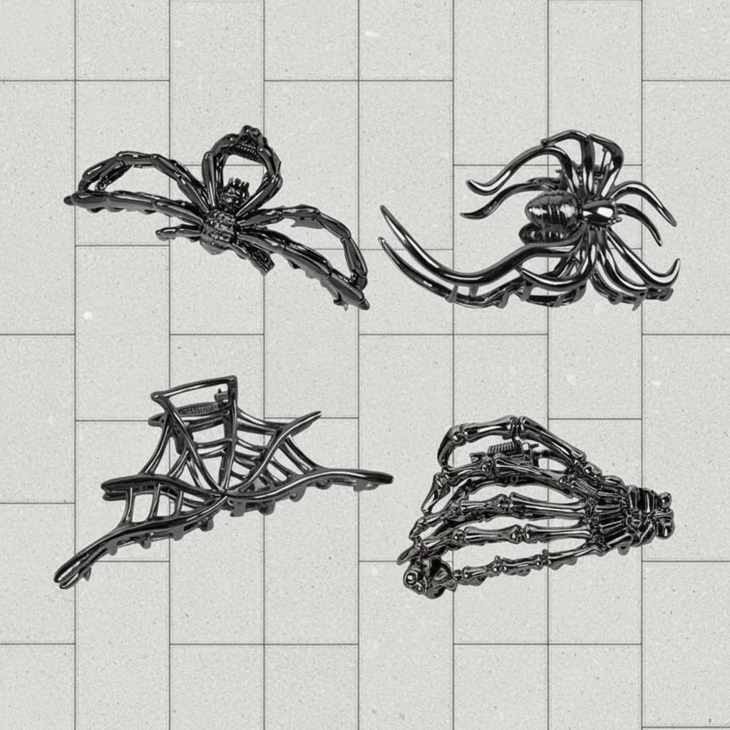 Halloween metalen klauwklemmen met griezelige spin-, vleermuis- en skeletontwerpen, decoratieve haarklemmen
