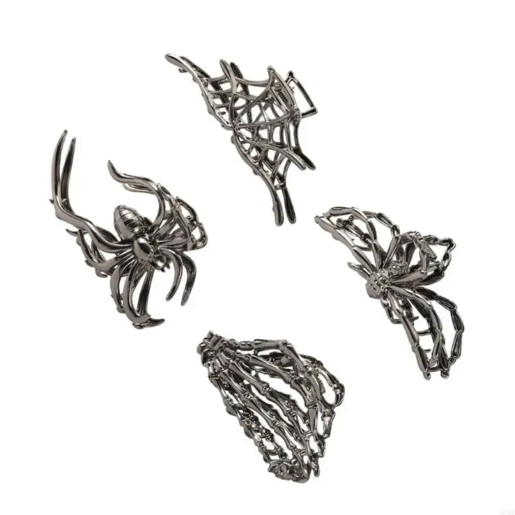 Halloween metalen klauwklemmen met griezelige spin-, vleermuis- en skeletontwerpen, decoratieve haarklemmen