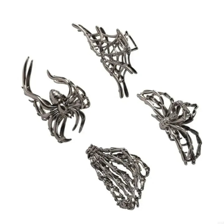 Halloween metalen klauwklemmen met griezelige spin-, vleermuis- en skeletontwerpen, decoratieve haarklemmen