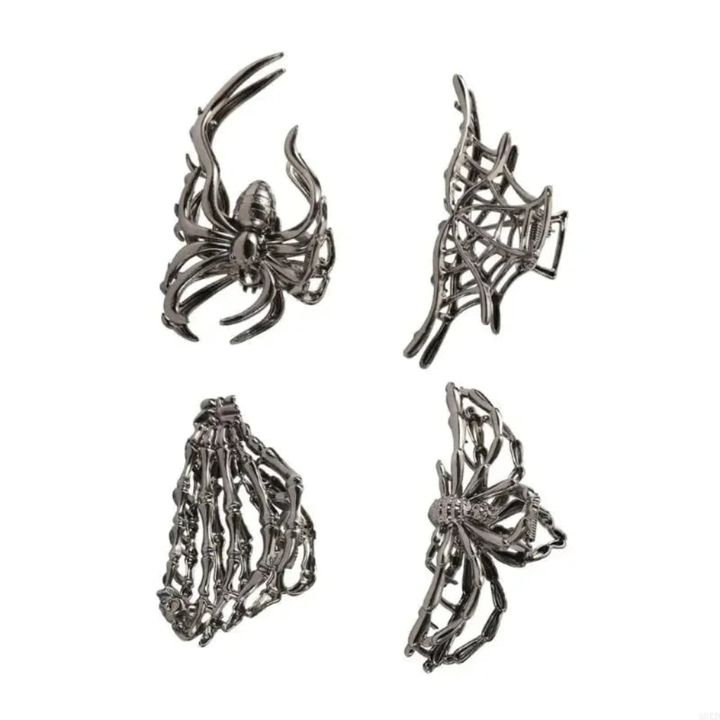 Halloween metalen klauwklemmen met griezelige spin-, vleermuis- en skeletontwerpen, decoratieve haarklemmen