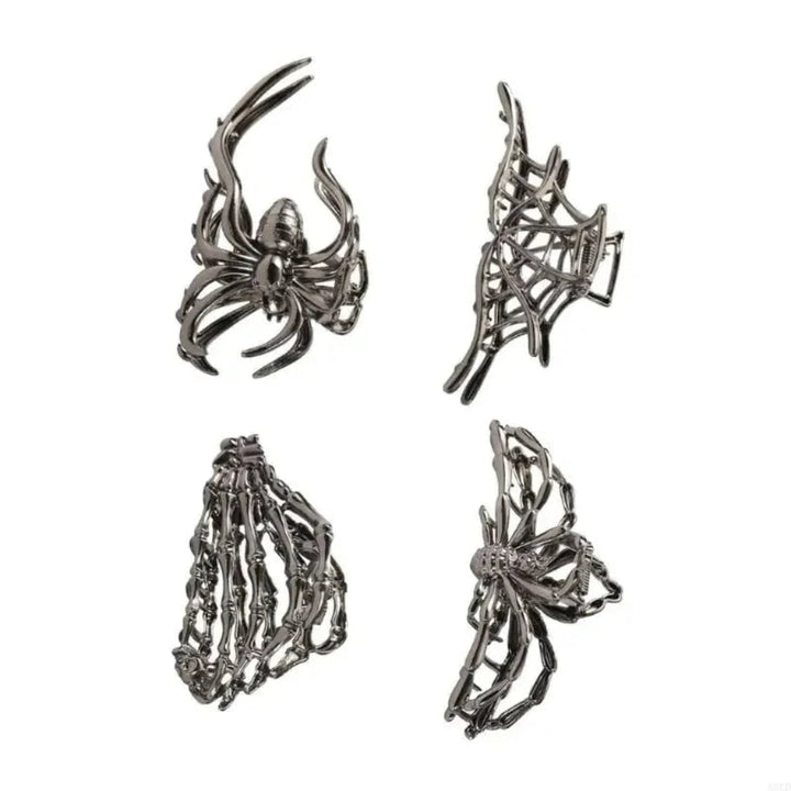 Halloween metalen klauwklemmen met griezelige spin-, vleermuis- en skeletontwerpen, decoratieve haarklemmen