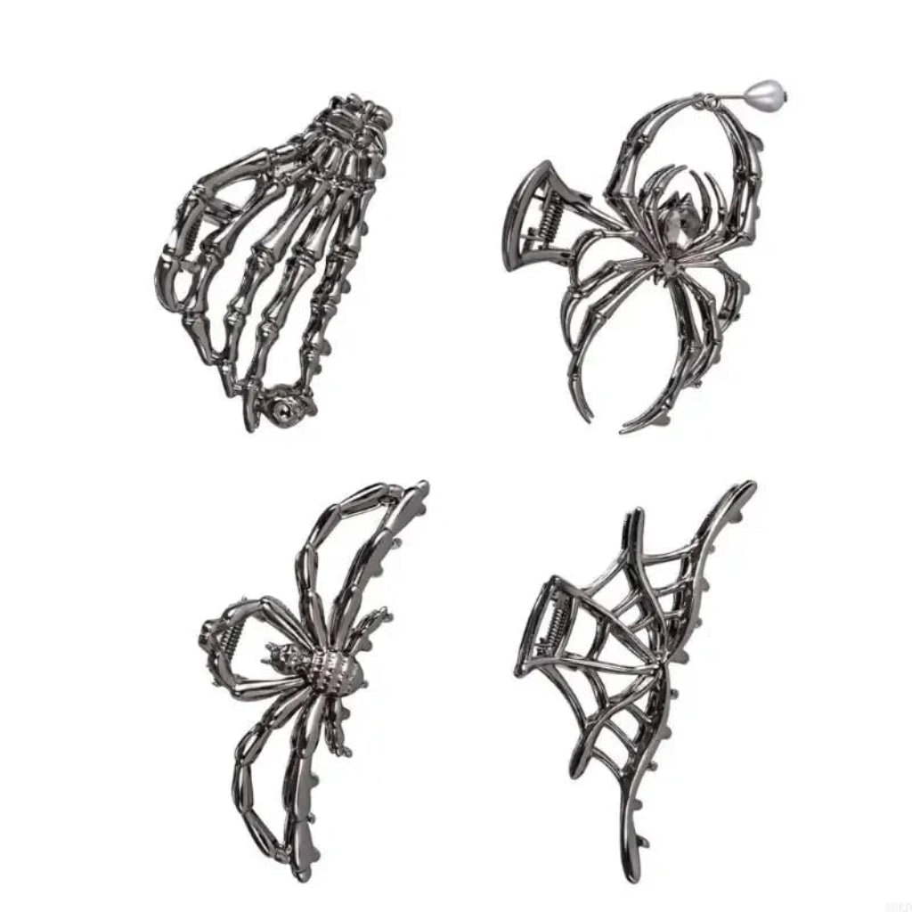 Halloween metalen klauwklemmen met griezelige spin-, vleermuis- en skeletontwerpen, decoratieve haarklemmen