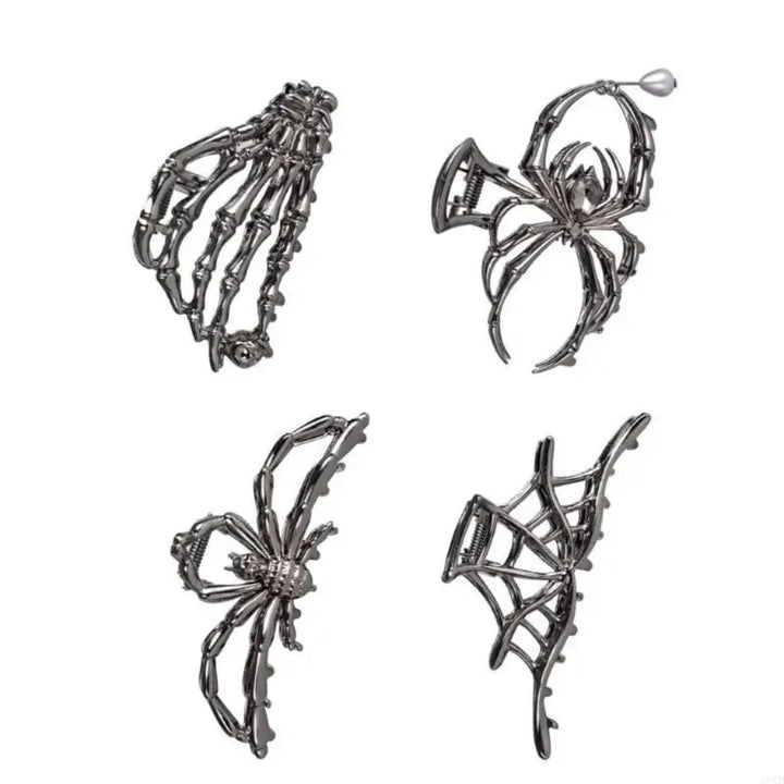 Halloween metalen klauwklemmen met griezelige spin-, vleermuis- en skeletontwerpen, decoratieve haarklemmen