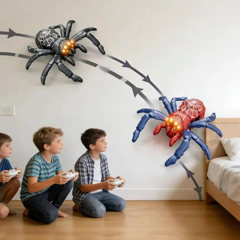 Halloween speelgoedspin met afstandsbediening, gloeiende ledogen en muurklimmen