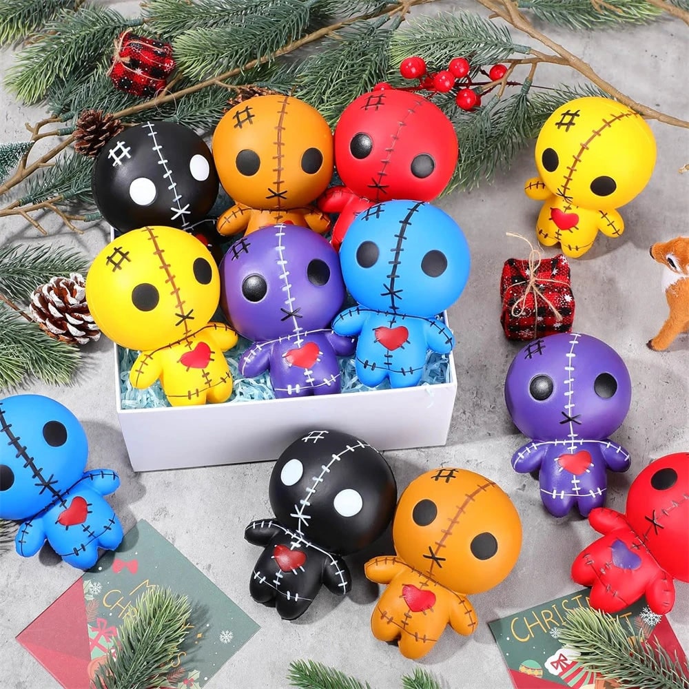 Halloween squishy, langzaam rijzend voodoopop met gestikte details voor stressverlichting en uitdeelcadeautjes