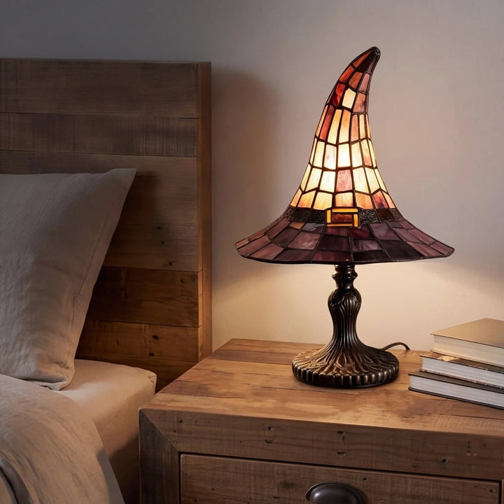 Halloween heksenhoed tafellamp van glas-in-lood met warm licht, nachtlampje, set van 2