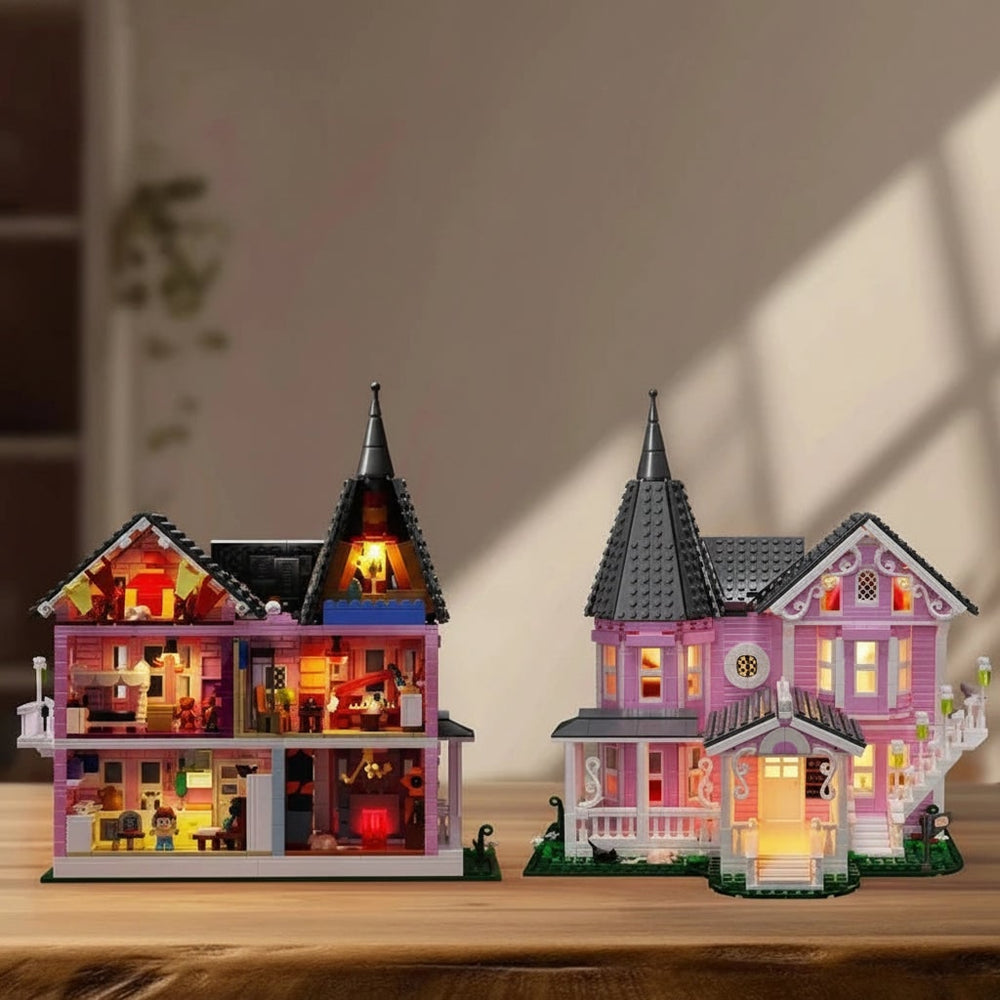 Halloween tiny house wonen bouwstenenset met LED-verlichting voor creatief kinderspel