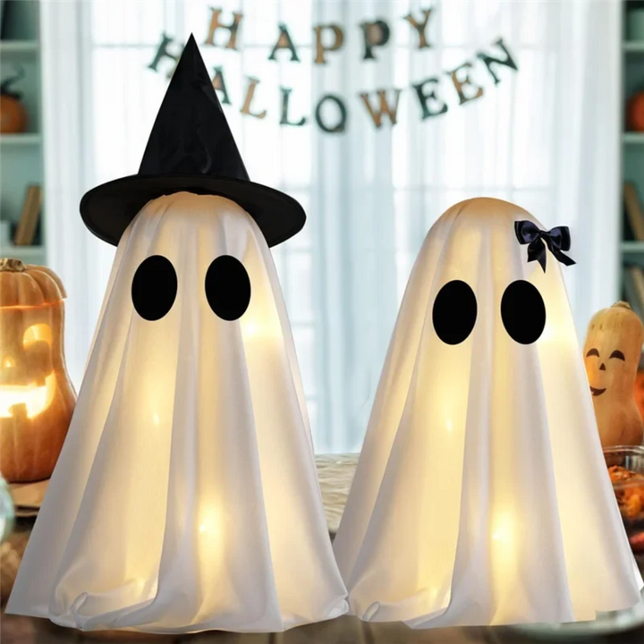 Halloween spookdecoratie met warmwit licht set van twee figuren voor binnendecoratie opblaasbaar