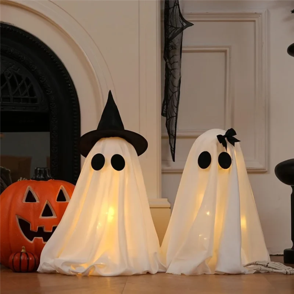 Halloween spookdecoratie met warmwit licht set van twee figuren voor binnendecoratie opblaasbaar