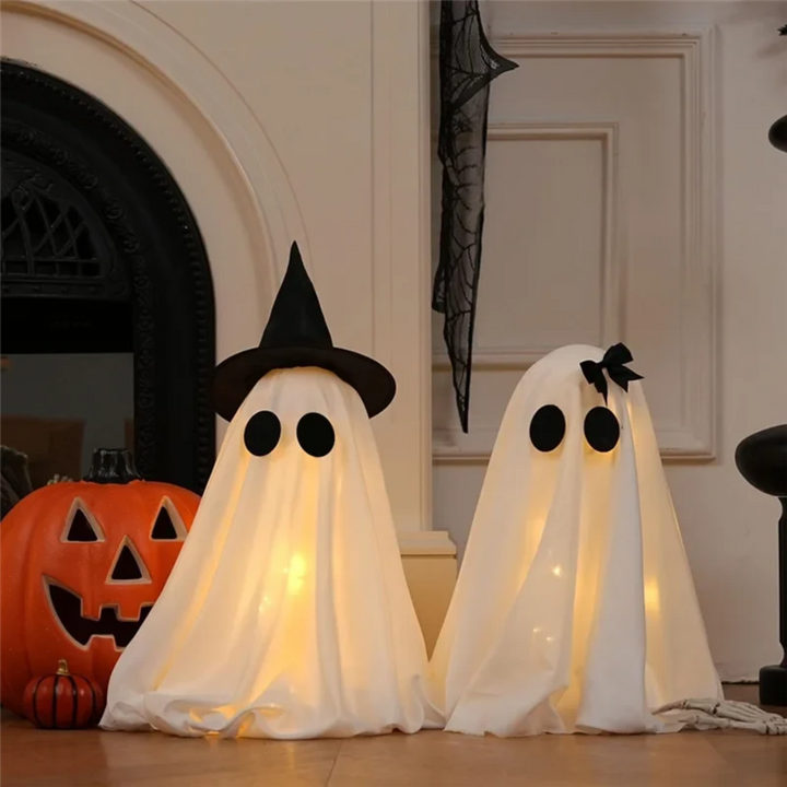 Halloween spookdecoratie met warmwit licht set van twee figuren voor binnendecoratie opblaasbaar