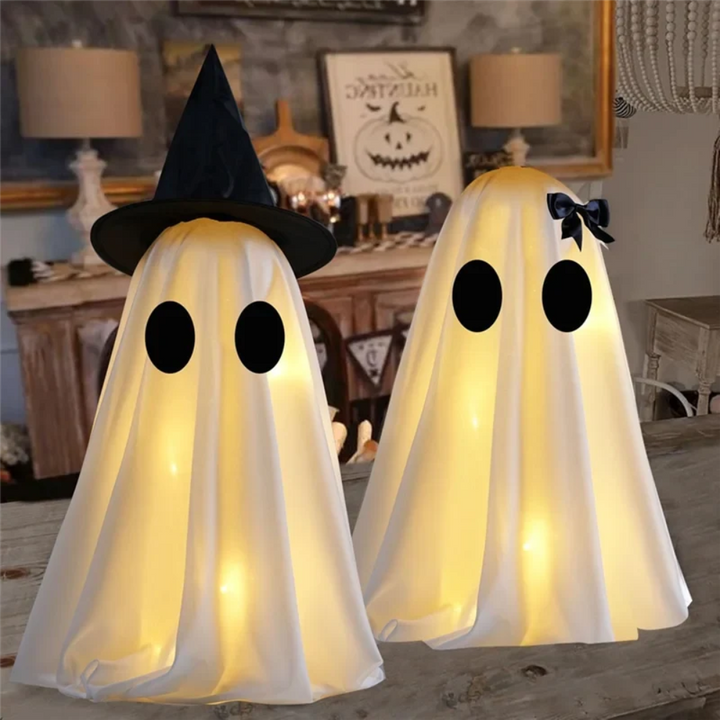 Halloween spookdecoratie met warmwit licht set van twee figuren voor binnendecoratie opblaasbaar