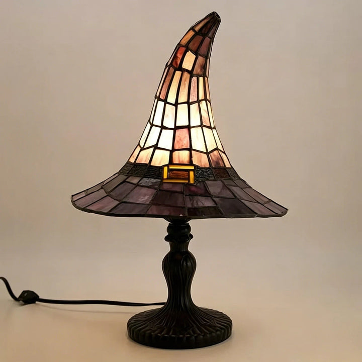 Halloween heksenhoed glas-in-lood tafellamp met USB-voeding en warm licht nachtlampje