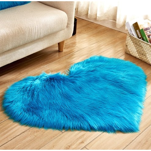 Hartvormig vloerkleed met antislipmat, pluche namaakbont, zacht vloerkleedje voor de woonkamer 8 bij 10