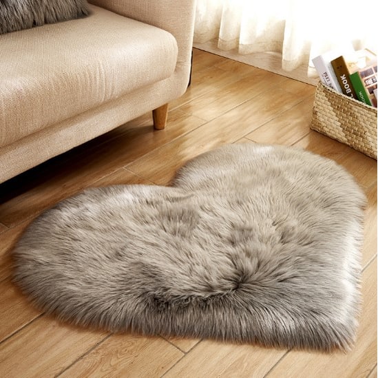 Hartvormig vloerkleed met antislipmat, pluche namaakbont, zacht vloerkleedje voor de woonkamer 8 bij 10