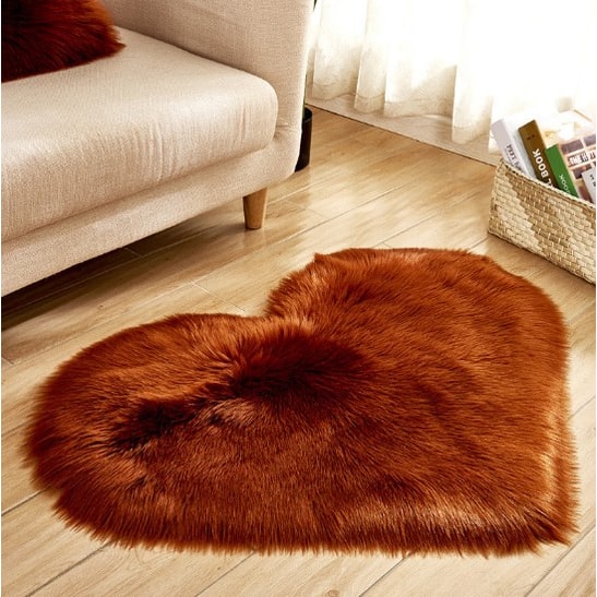 Hartvormig vloerkleed met antislipmat, pluche namaakbont, zacht vloerkleedje voor de woonkamer 8 bij 10