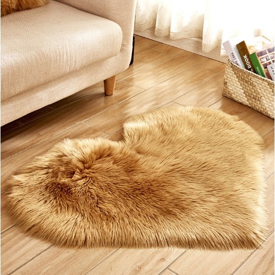 Hartvormig vloerkleed met antislipmat, pluche namaakbont, zacht vloerkleedje voor de woonkamer 8 bij 10