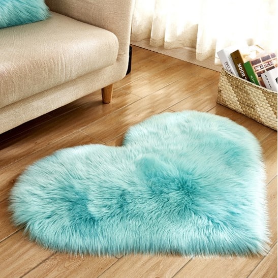 Hartvormig vloerkleed met antislipmat, pluche namaakbont, zacht vloerkleedje voor de woonkamer 8 bij 10