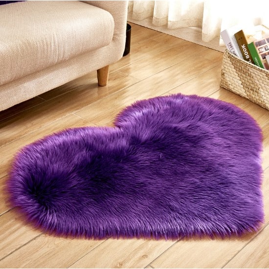 Hartvormig vloerkleed met antislipmat, pluche namaakbont, zacht vloerkleedje voor de woonkamer 8 bij 10