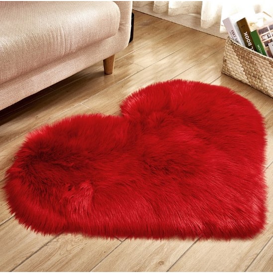 Hartvormig vloerkleed met antislipmat, pluche namaakbont, zacht vloerkleedje voor de woonkamer 8 bij 10