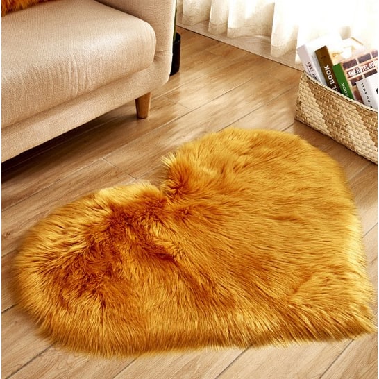 Hartvormig vloerkleed met antislipmat, pluche namaakbont, zacht vloerkleedje voor de woonkamer 8 bij 10