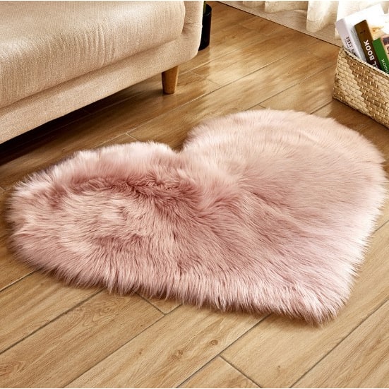 Hartvormig vloerkleed met antislipmat, pluche namaakbont, zacht vloerkleedje voor de woonkamer 8 bij 10