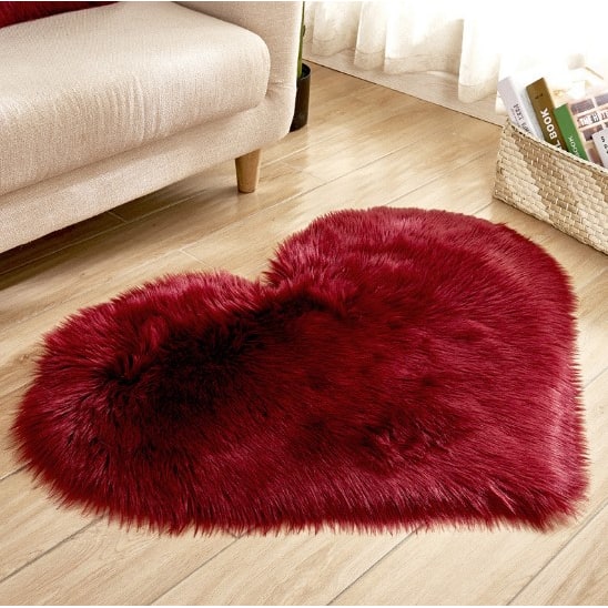 Hartvormig vloerkleed met antislipmat, pluche namaakbont, zacht vloerkleedje voor de woonkamer 8 bij 10