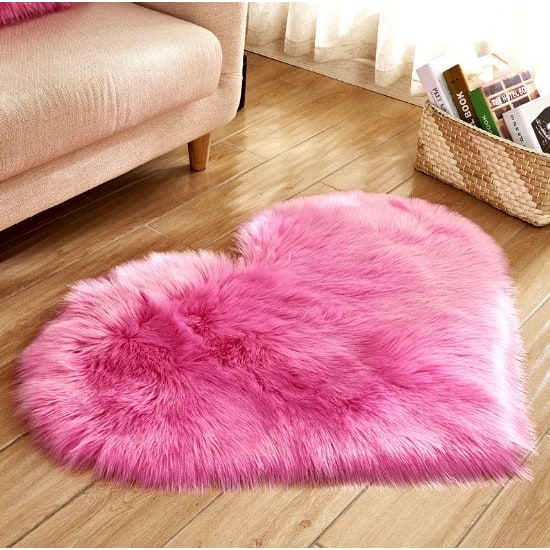 Hartvormig vloerkleed met antislipmat, pluche namaakbont, zacht vloerkleedje voor de woonkamer 8 bij 10
