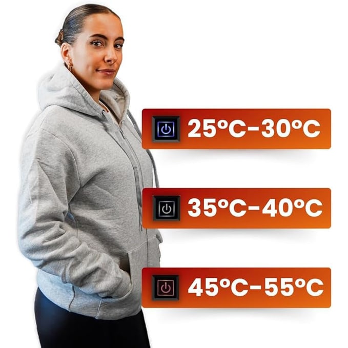 Verwarmde hoodie met rits, capuchon en USB-warmtezones