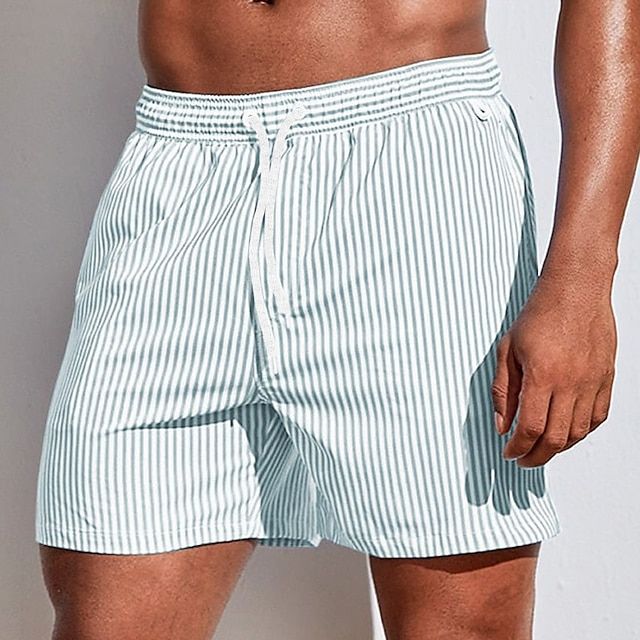 Heren gestreepte zwemshorts met trekkoord in de taille