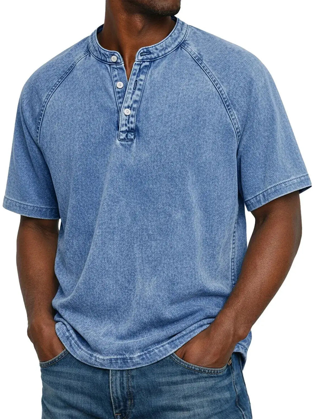 Casual T-shirt met korte mouwen voor heren met raglanmouwen in gewassen henley-stijl