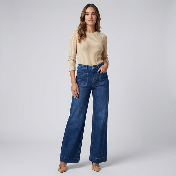 Vrouwen Hoog-gewijde Brede Pijp Jeans