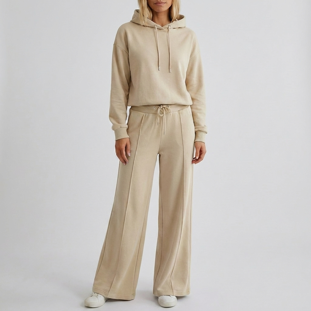 Vrouwen Twee-delige Hoodie & Brede Pantalon Set