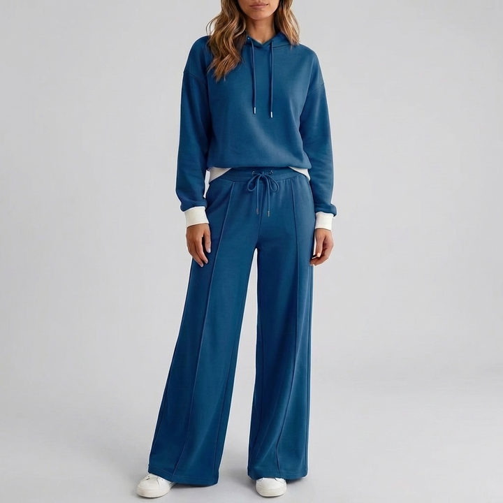 Vrouwen Twee-delige Hoodie & Brede Pantalon Set