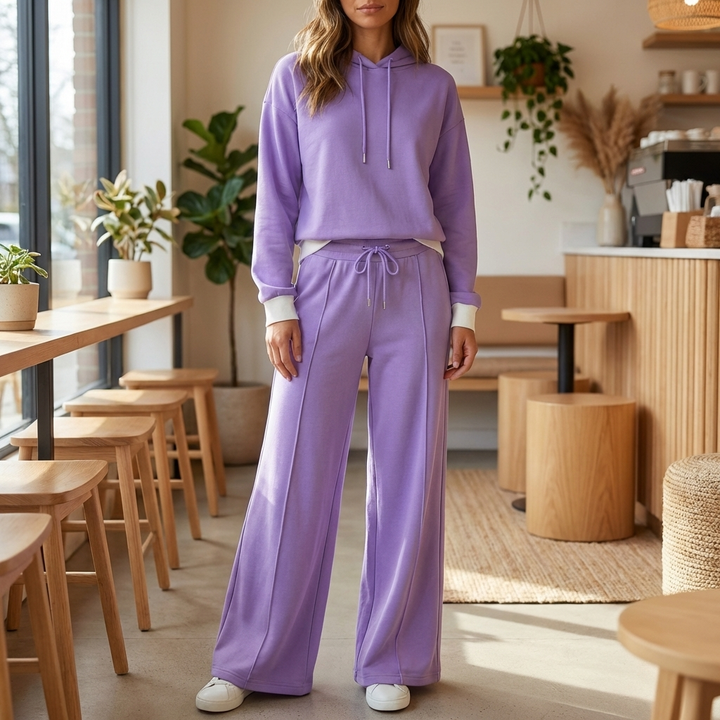 Vrouwen Twee-delige Hoodie & Brede Pantalon Set