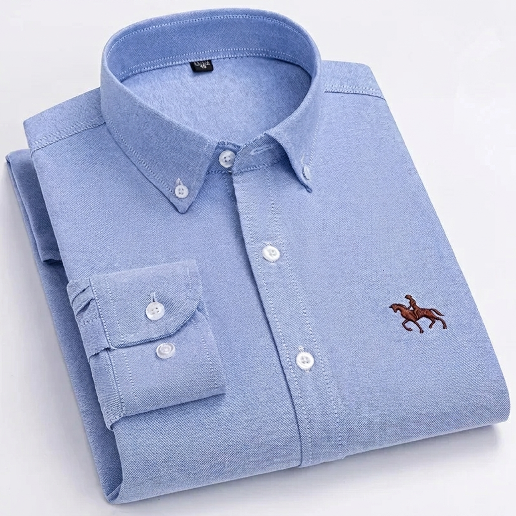 100% Katoenen Oxford Overhemd met Geborduurd Paarddesign