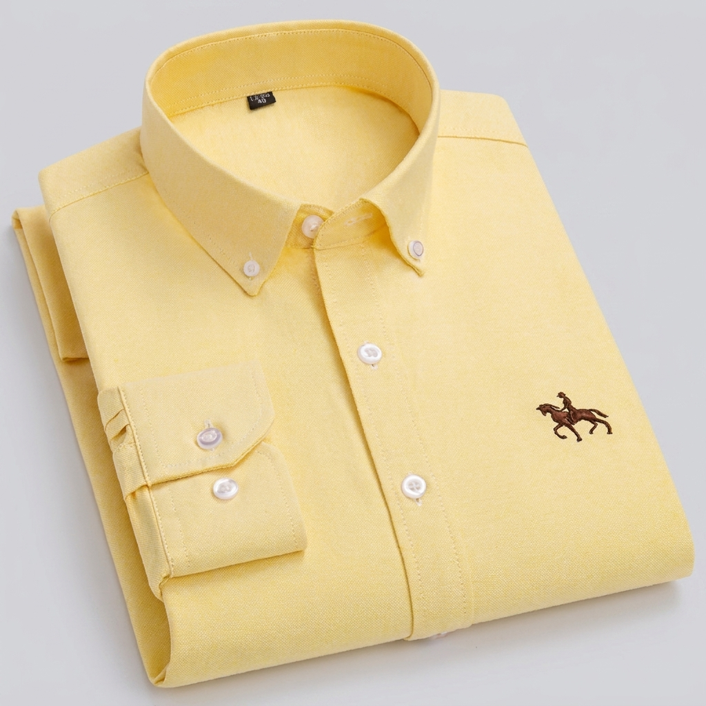 100% Katoenen Oxford Overhemd met Geborduurd Paarddesign