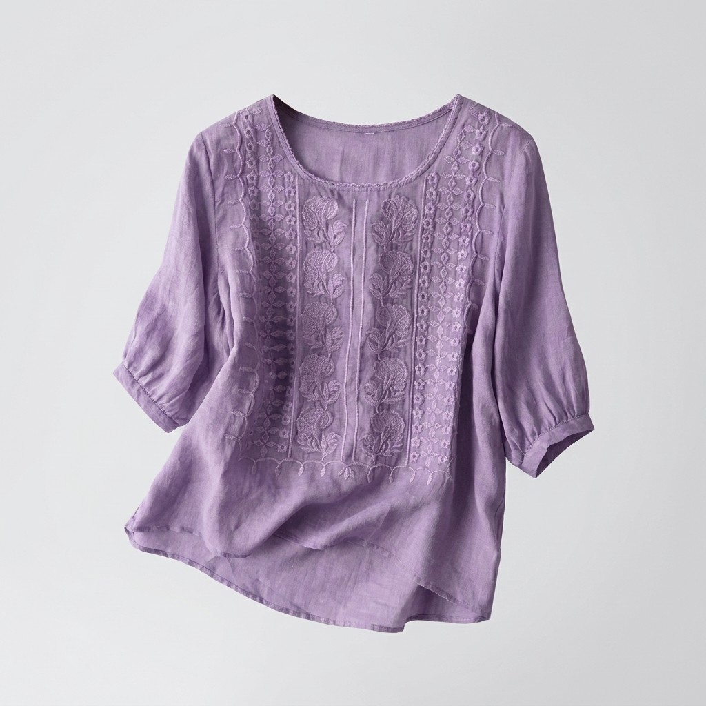 Dames Geborduurde Ronde Hals Blouse