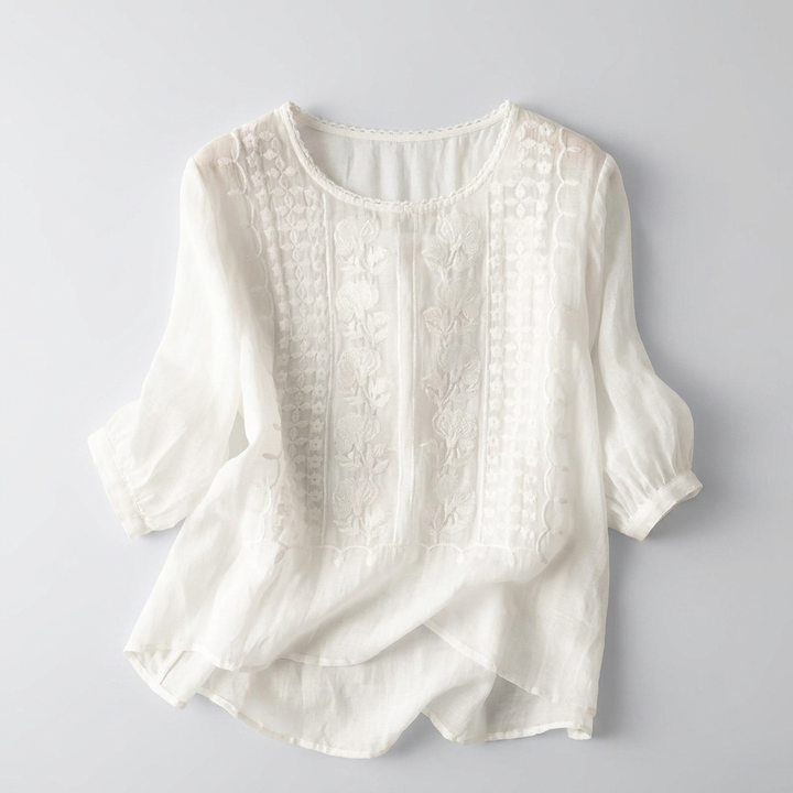 Dames Geborduurde Ronde Hals Blouse