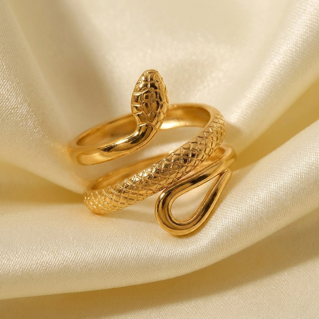 Gouden Geplateerde RVS Slang Ontwerp Ring