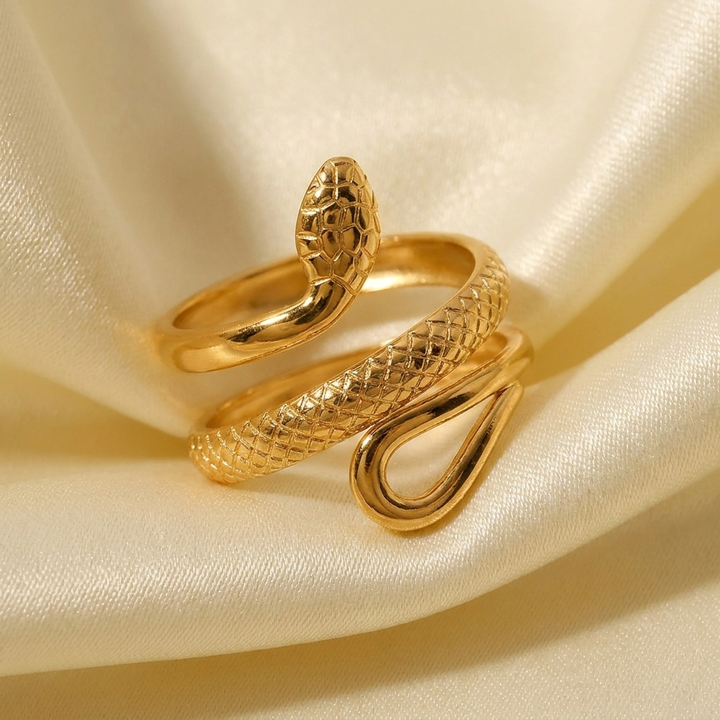 Gouden Geplateerde RVS Slang Ontwerp Ring