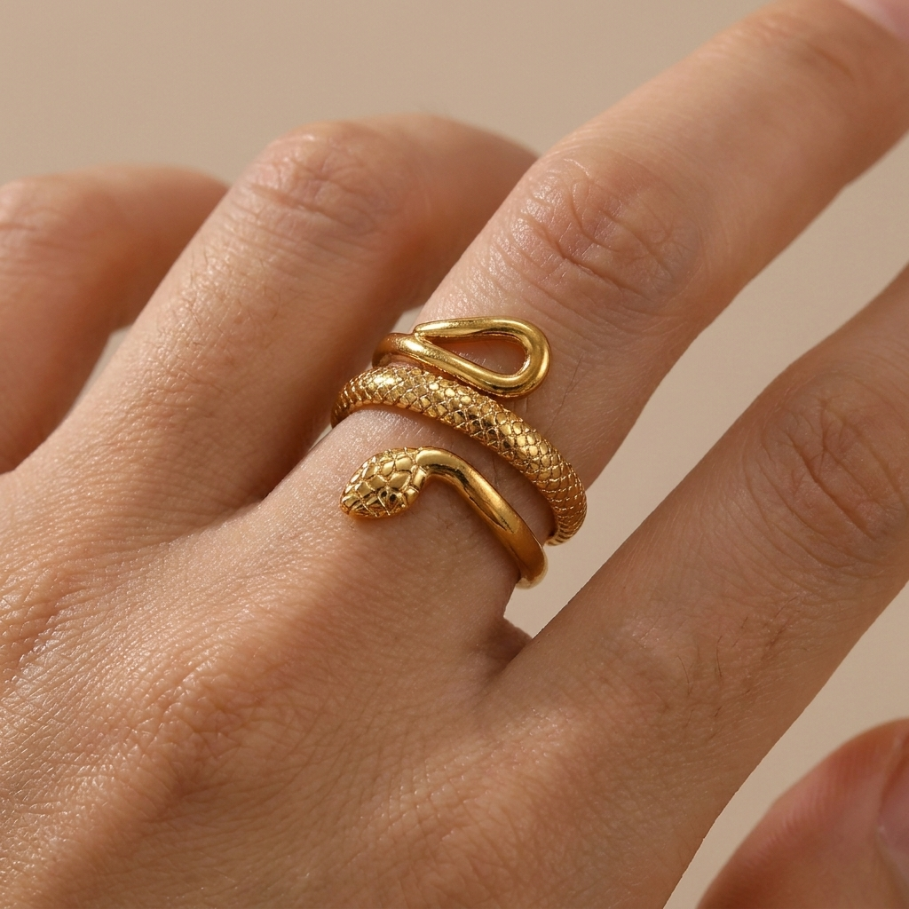 Gouden Geplateerde RVS Slang Ontwerp Ring