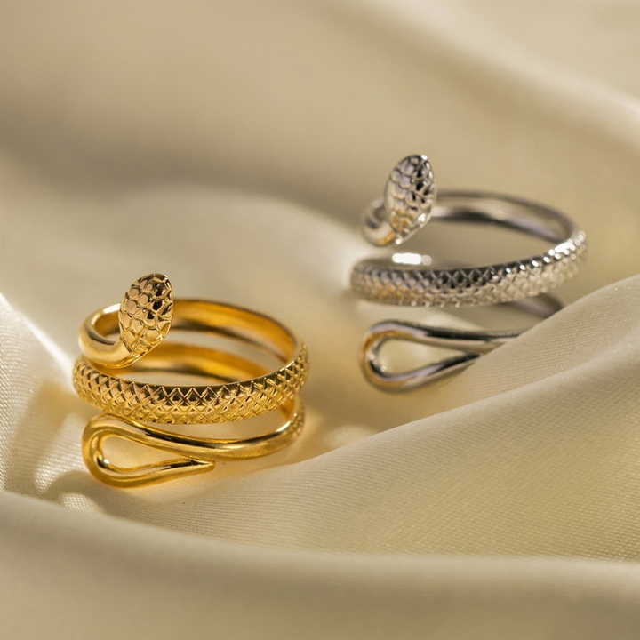Gouden Geplateerde RVS Slang Ontwerp Ring