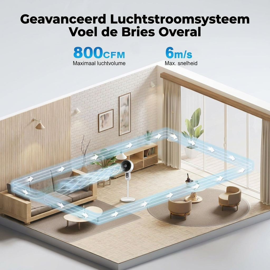 Verstelbare staande ventilator met 3D-oscillatie