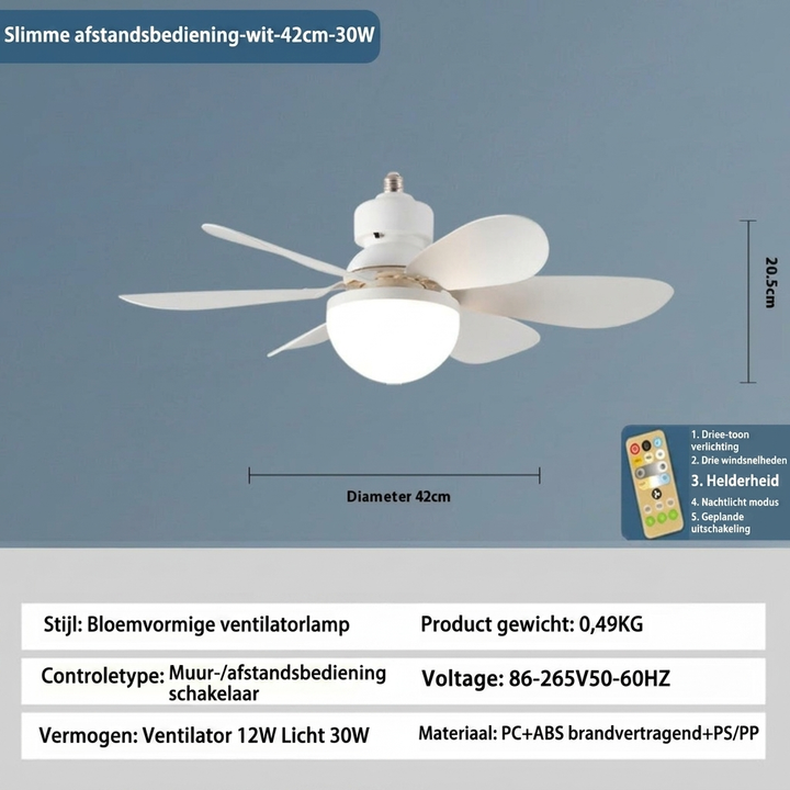 E27 LED Plafondventilator Lamp met Afstandsbediening
