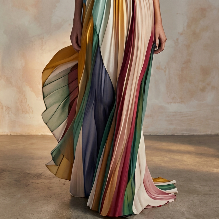Dames Maxi Jurk met Bandeau Hals, Open Rug en Bedrukte Print
