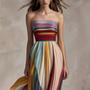 Dames Maxi Jurk met Bandeau Hals, Open Rug en Bedrukte Print