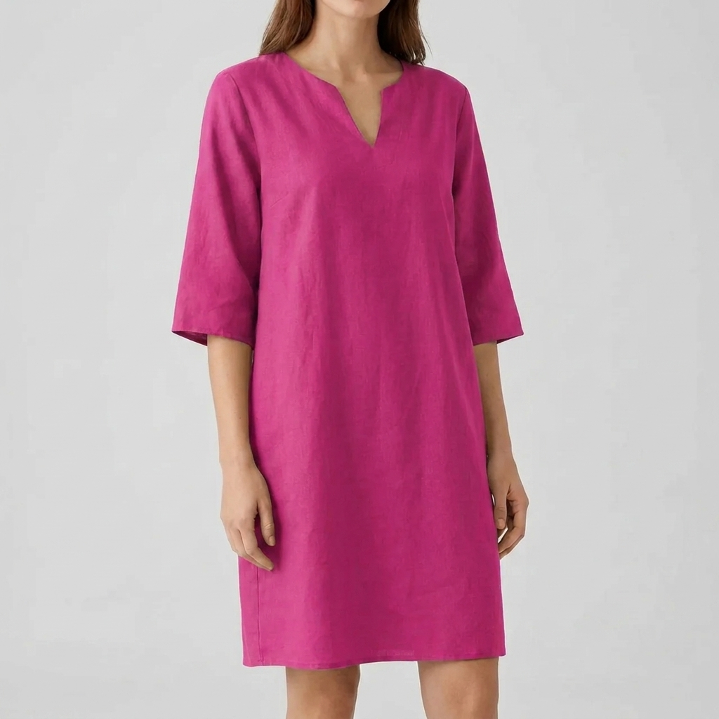 Vintage midi-jurk voor dames met korte mouwen
